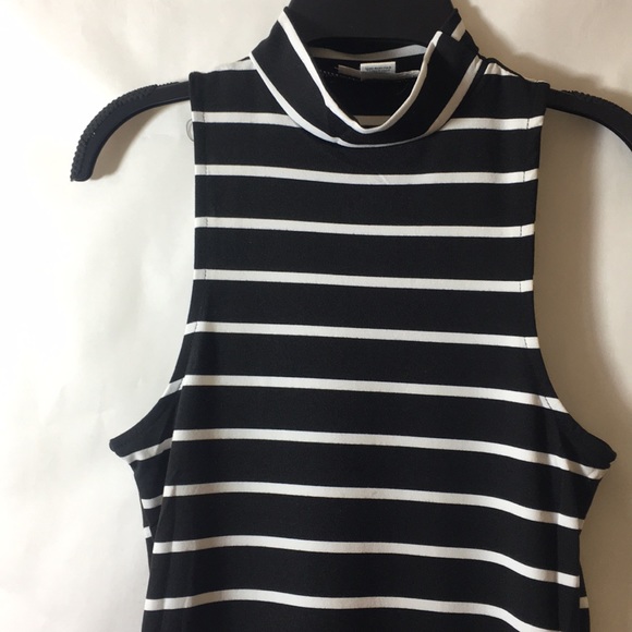 ☺ Bodycon Dress Black White Stripe Midi - Picture 5 of 6